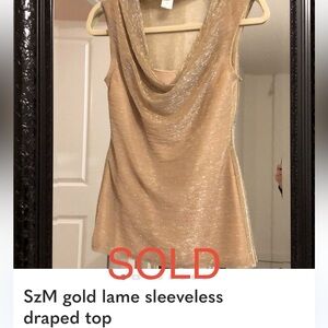 SzM gold lame sleeveless draped top